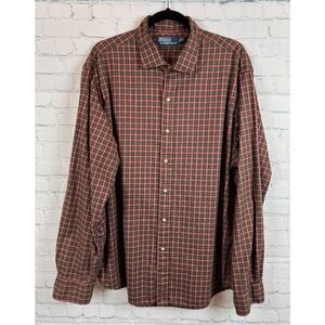 POLO by RALPH LAUREN green pink black cotton mens check plaid dress shirt XXL